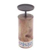 Wooden & Metal Candle Stand  Small White & Blue - Habitt