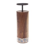 Wooden & Metal Candle Stand  Small White & Blue - Habitt