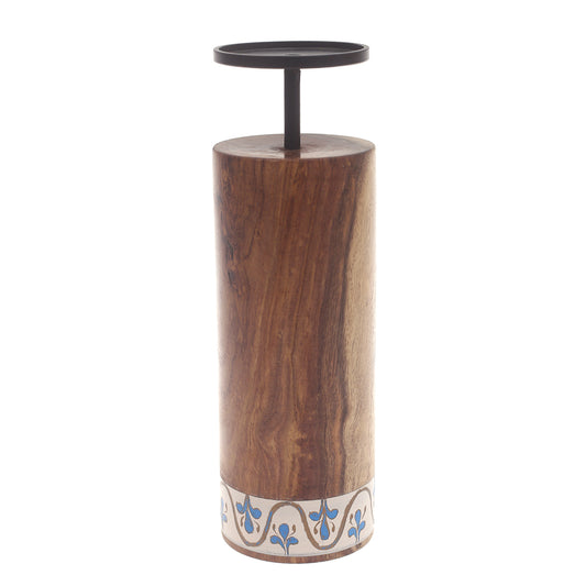 Wooden & Metal Candle Stand  Small White & Blue