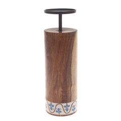 Wooden & Metal Candle Stand  Small White & Blue