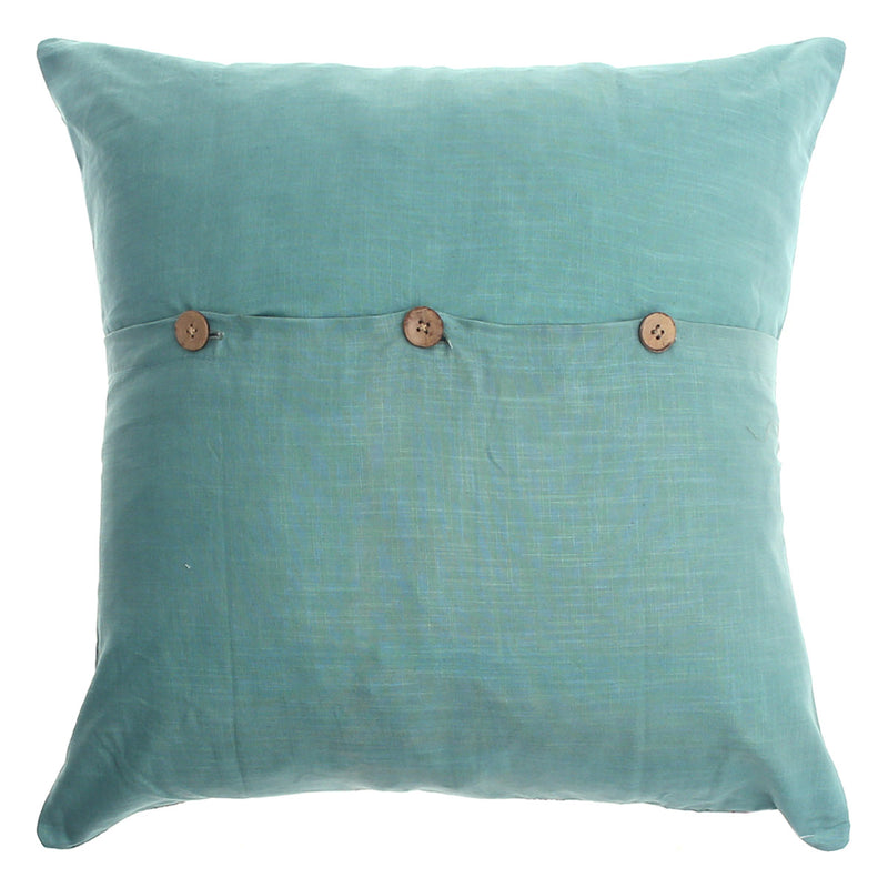 Rang Motif Cushion Cover 20x20 – Teal Cotton Throw Pillow with Embroidered Paisley Pattern - Habitt