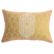 Zareen Cushion Cover 12x18 – Yellow Floral Block Print Cotton Lumbar Pillow - Habitt