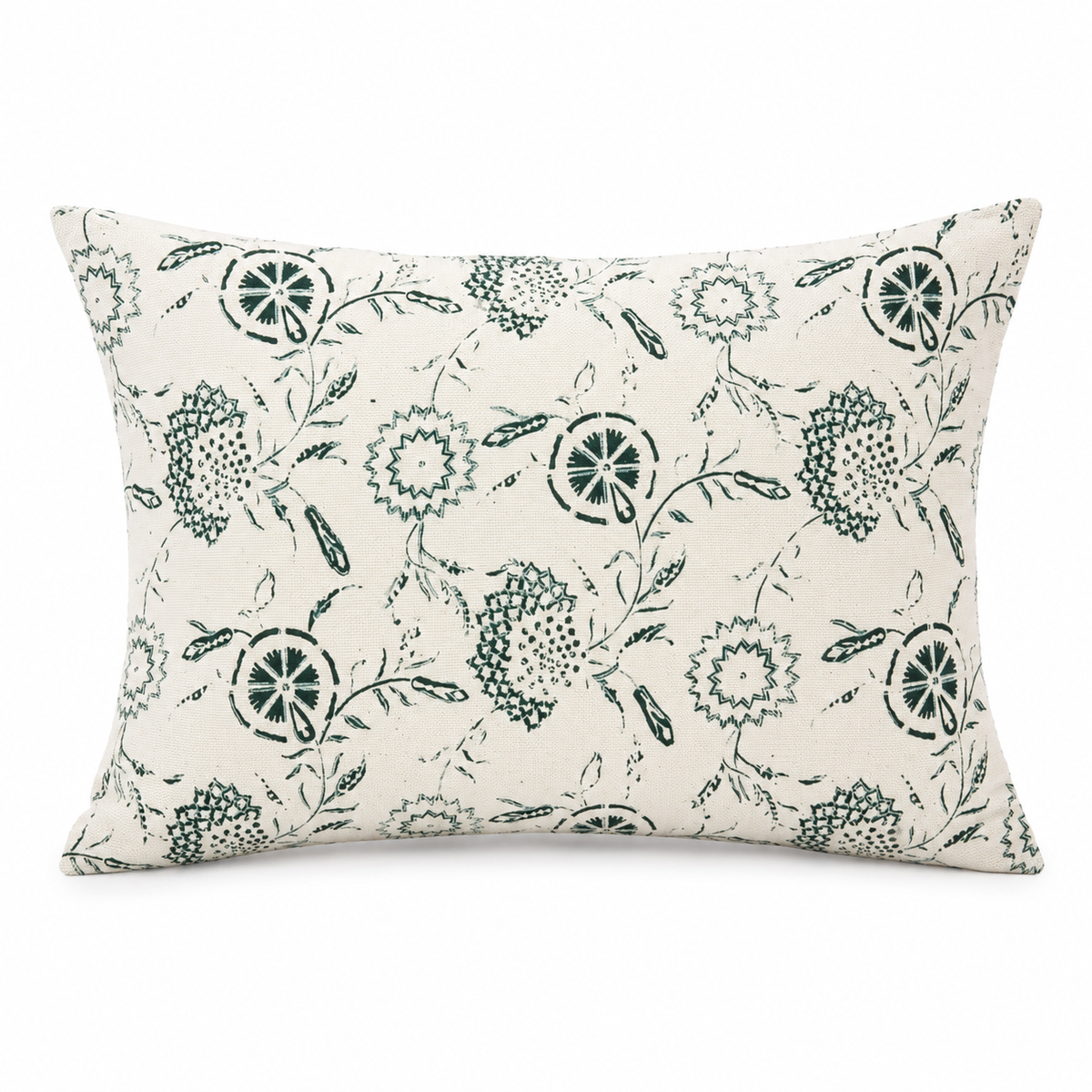 Floral Jaal Cushion Cover 12x18 Inches – Green & Off-White Floral Printed Rectangular Decorative Cushion Cover for Sofa & Bedroom