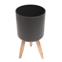 Grey Planter with Wooden Legs – Medium | YBF21006 M