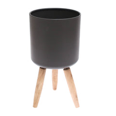 Grey Planter with Wooden Stand – Small