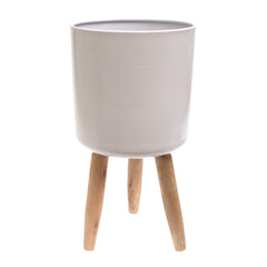 White Planter with Wooden Legs – Medium & Large