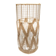 Large White & Natural Metal Wire Vase with Woven Detailing (27 Inch Height) - Habitt