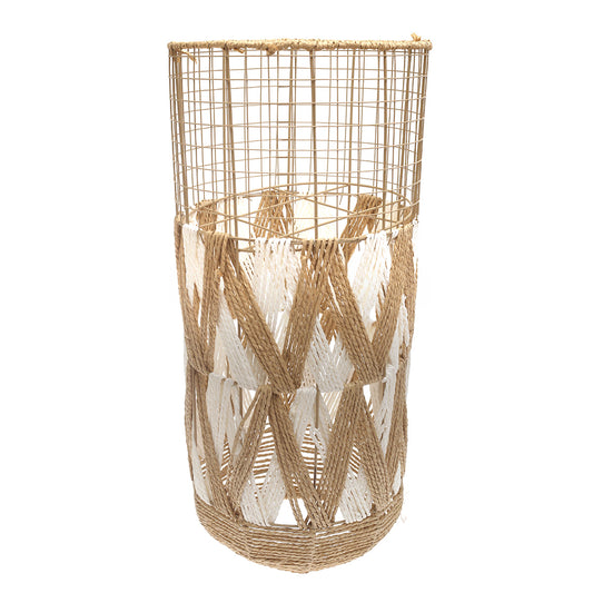 Large White & Natural Metal Wire Vase with Woven Detailing (27 Inch Height)