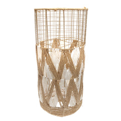 Large White & Natural Metal Wire Vase with Woven Detailing (27 Inch Height)