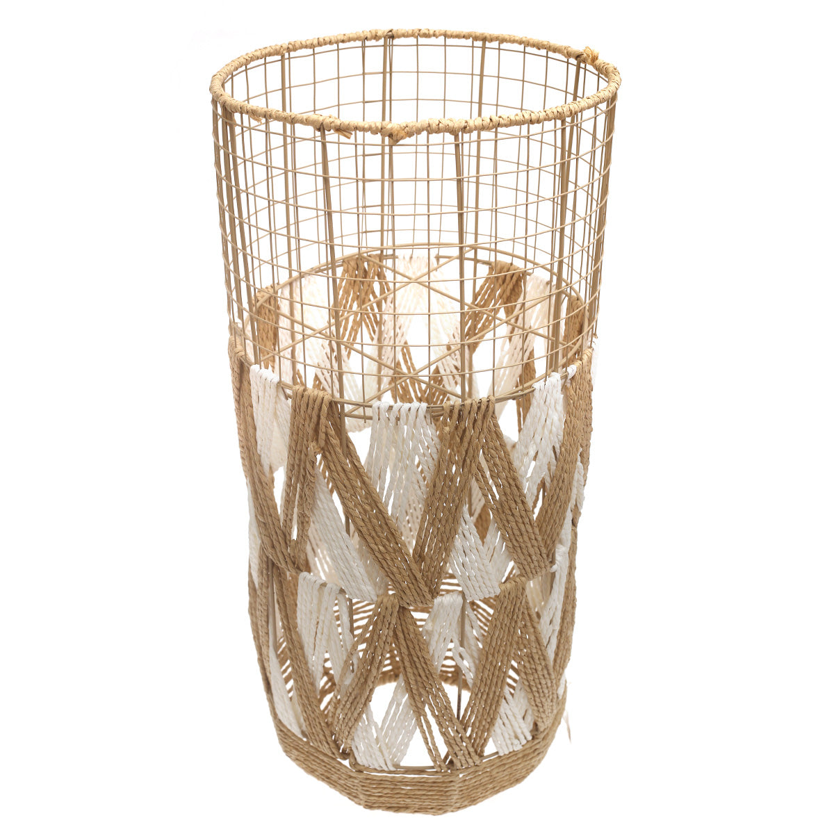 Large White & Natural Metal Wire Vase with Woven Detailing (27 Inch Height)