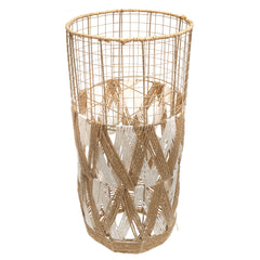 Large White & Natural Metal Wire Vase with Woven Detailing (27 Inch Height)