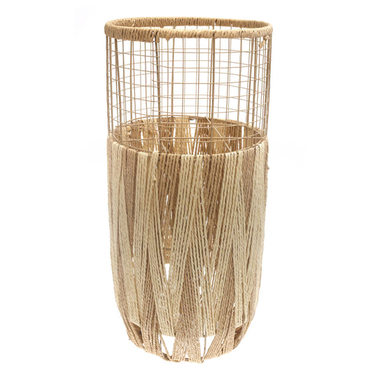 Large Natural & White Metal Wire Vase with Woven Rope Detailing (27 Inch Height)