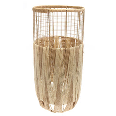 Large Natural & White Metal Wire Vase with Woven Rope Detailing (27 Inch Height)