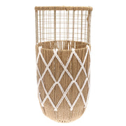 Handwoven Floor Vase – Medium White & Natural Rope Design - Habitt