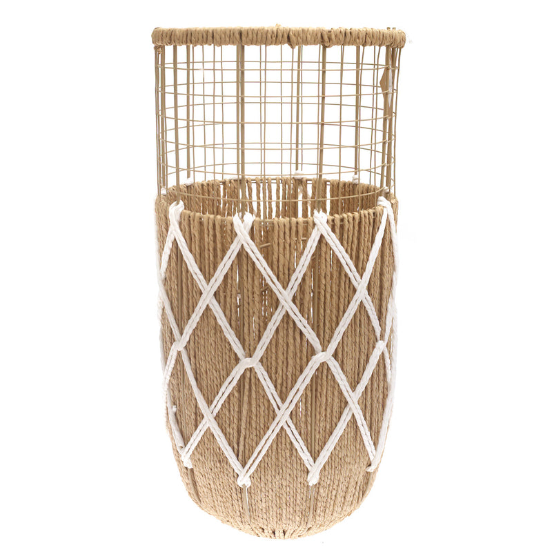 Handwoven Floor Vase – Medium White & Natural Rope Design - Habitt