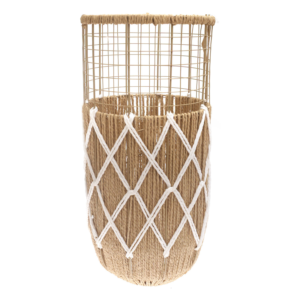 Handwoven Floor Vase – Medium White & Natural Rope Design