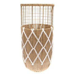 Handwoven Floor Vase – Medium White & Natural Rope Design
