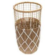 Handwoven Floor Vase – Medium White & Natural Rope Design - Habitt