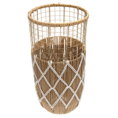 Handwoven Floor Vase – Medium White & Natural Rope Design