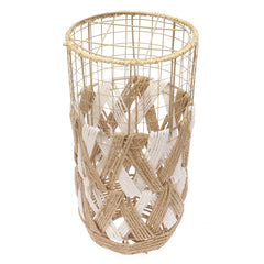 Handwoven Floor Vase – Small White & Natural Rope Design
