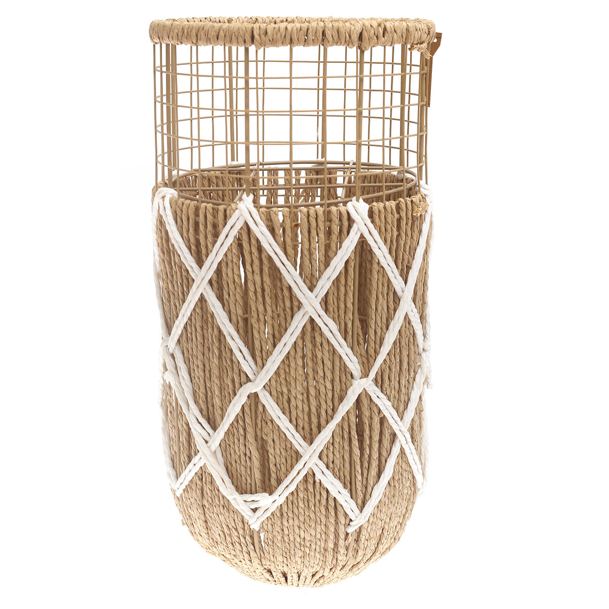 Handwoven Floor Vase – Small White & Natural Rope Design