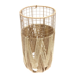 Handwoven Floor Vase – Small White Natural Rope Design