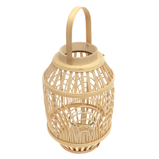 Handcrafted Hanging Lantern – Medium Natural Bamboo Design