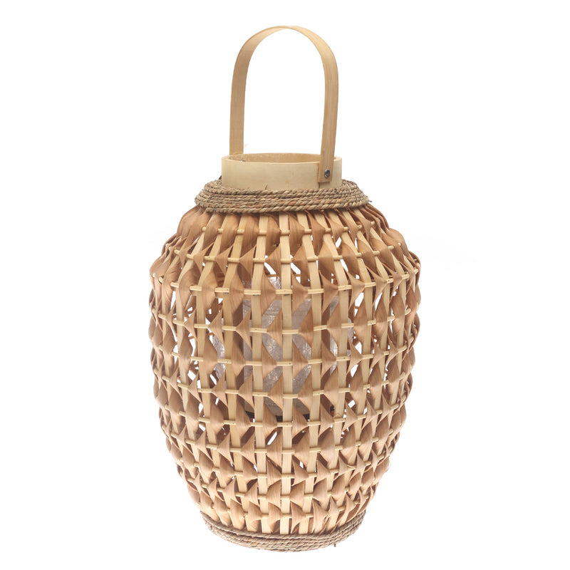 Natural Hanging Lantern 17 Inch | Handwoven Bamboo & Glass Decorative Lantern - Habitt