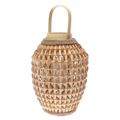 Natural Hanging Lantern 17 Inch | Handwoven Bamboo & Glass Decorative Lantern