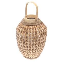 Natural Hanging Lantern 17 Inch | Handwoven Bamboo & Glass Decorative Lantern