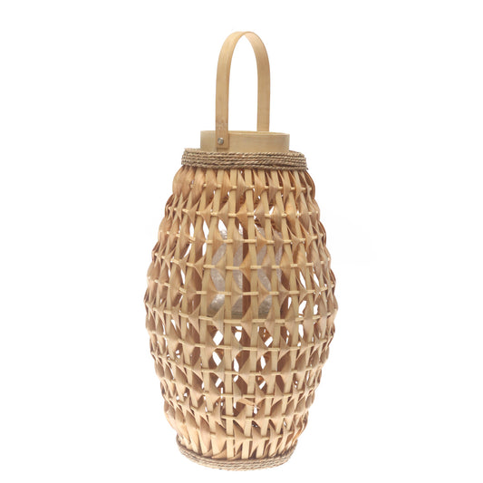 Natural Hanging Lantern 19 Inch | Handwoven Bamboo & Glass Decorative Lantern