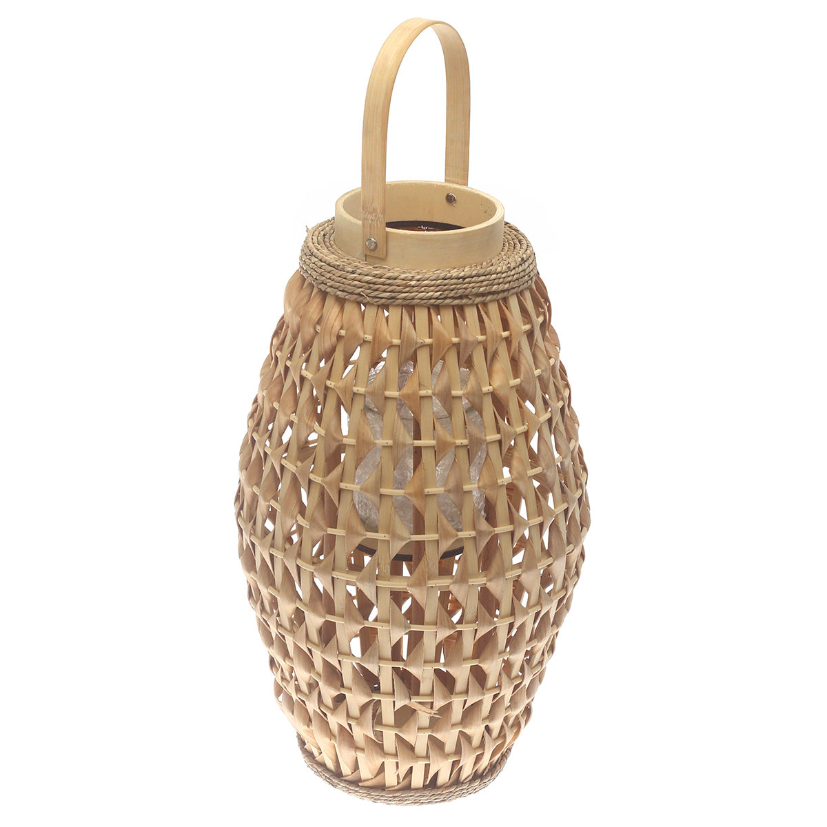 Natural Hanging Lantern 19 Inch | Handwoven Bamboo & Glass Decorative Lantern