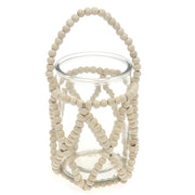 Transparent Hanging Lantern 10 Inch | Glass & Wooden Bead Decorative Candle Lantern - Habitt