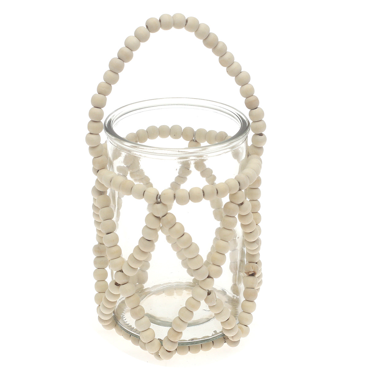 Transparent Hanging Lantern 10 Inch | Glass & Wooden Bead Decorative Candle Lantern