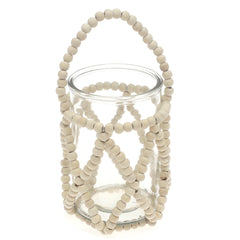 Transparent Hanging Lantern 10 Inch | Glass & Wooden Bead Decorative Candle Lantern