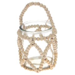 Transparent Hanging Lantern Medium 9 Inch | Glass & Wooden Bead Decorative Candle Lantern