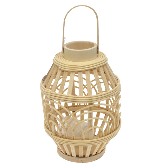 Natural Hanging Lantern Small 12 Inch | Handwoven Bamboo & Glass Decorative Lantern