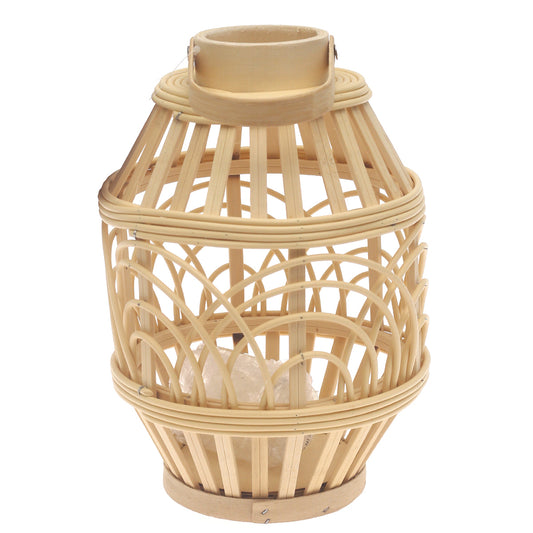 Natural Hanging Lantern Small 12 Inch | Handwoven Bamboo & Glass Decorative Lantern