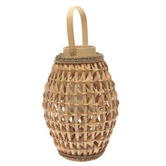 Natural Hanging Lantern Small 15 Inch | Handwoven Bamboo & Glass Decorative Lantern