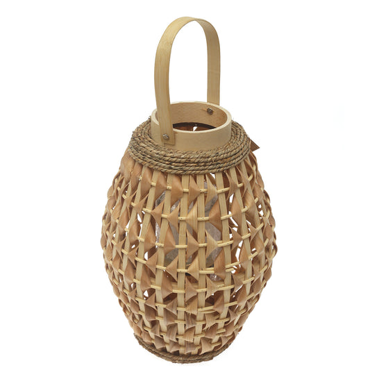 Natural Hanging Lantern Small 15 Inch | Handwoven Bamboo & Glass Decorative Lantern