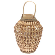 Natural Hanging Lantern Small 15 Inch | Handwoven Bamboo & Glass Decorative Lantern - Habitt