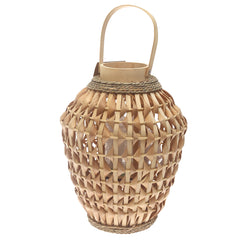 Natural Hanging Lantern Small 15 Inch | Handwoven Bamboo & Glass Decorative Lantern