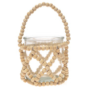 Transparent Hanging Lantern Small 8 Inch | Glass & Wooden Beaded Decorative Lantern - Habitt