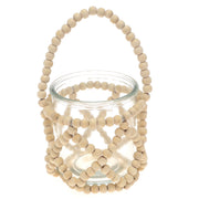 Transparent Hanging Lantern Small 8 Inch | Glass & Wooden Beaded Decorative Lantern - Habitt