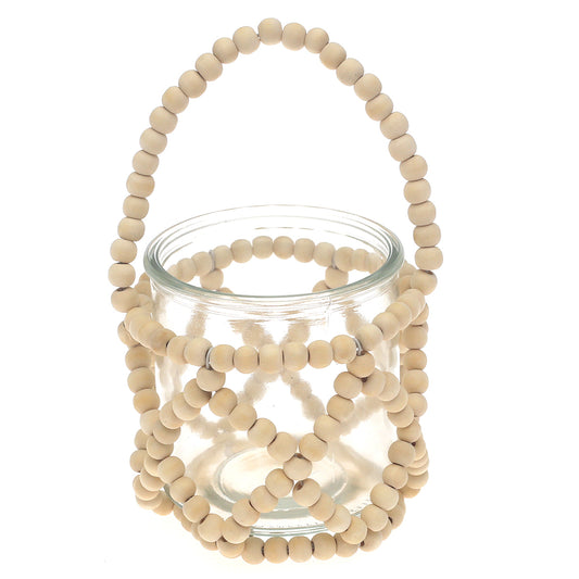 Transparent Hanging Lantern Small 8 Inch | Glass & Wooden Beaded Decorative Lantern