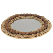 Natural Round Mirror 11.5 x 11.5 Inch Handwoven Beaded Frame - Habitt
