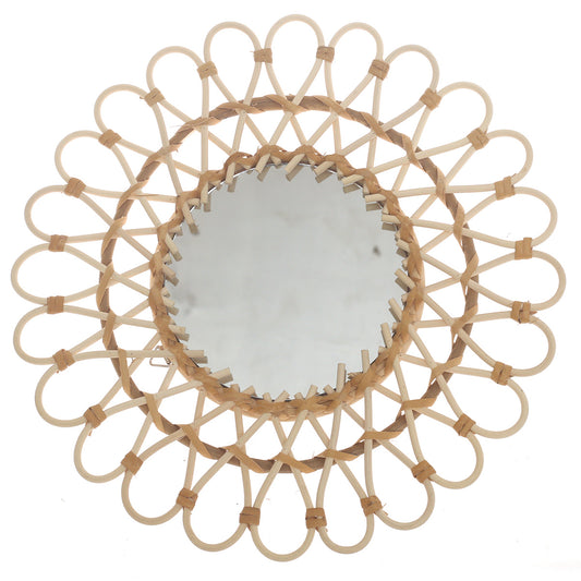 Handwoven Natural Mirror – Decorative Bamboo Loop Frame Wall Mirror