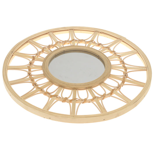 Natural Round Mirror 17.5 x 17.5 Inch Handwoven Bamboo Frame