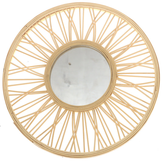 Handwoven Natural Mirror – Round Bamboo Spoke Frame Wall Mirror