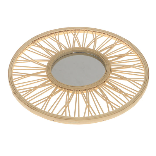 Handwoven Natural Mirror – Round Bamboo Spoke Frame Wall Mirror